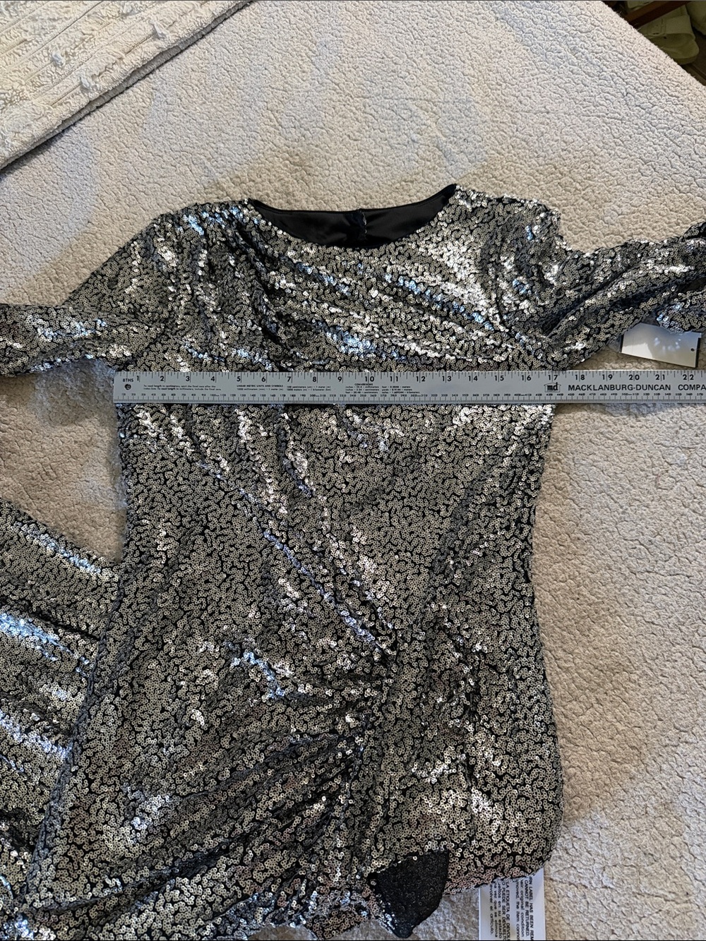 Tadashi Shoji Silver Sequin Long-Sleeve Open-Back Midi Dress Large New - Picture 6 of 9
